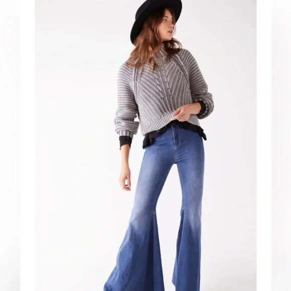 FREE PEOPLE Women's cropped gray chunky knit pullover sweater - S Small - Picture 2 of 15